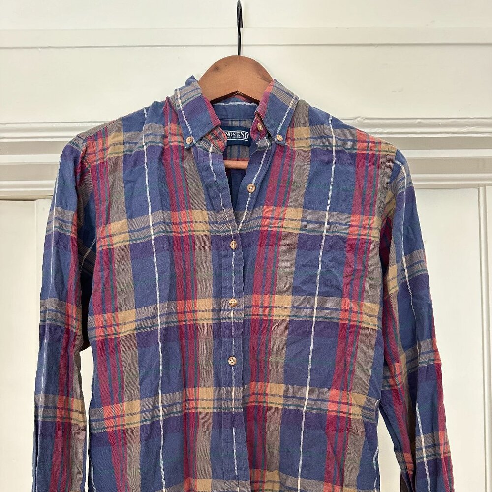 Vintage Lands End Women's Flannel Pattern Shirt - Size 10